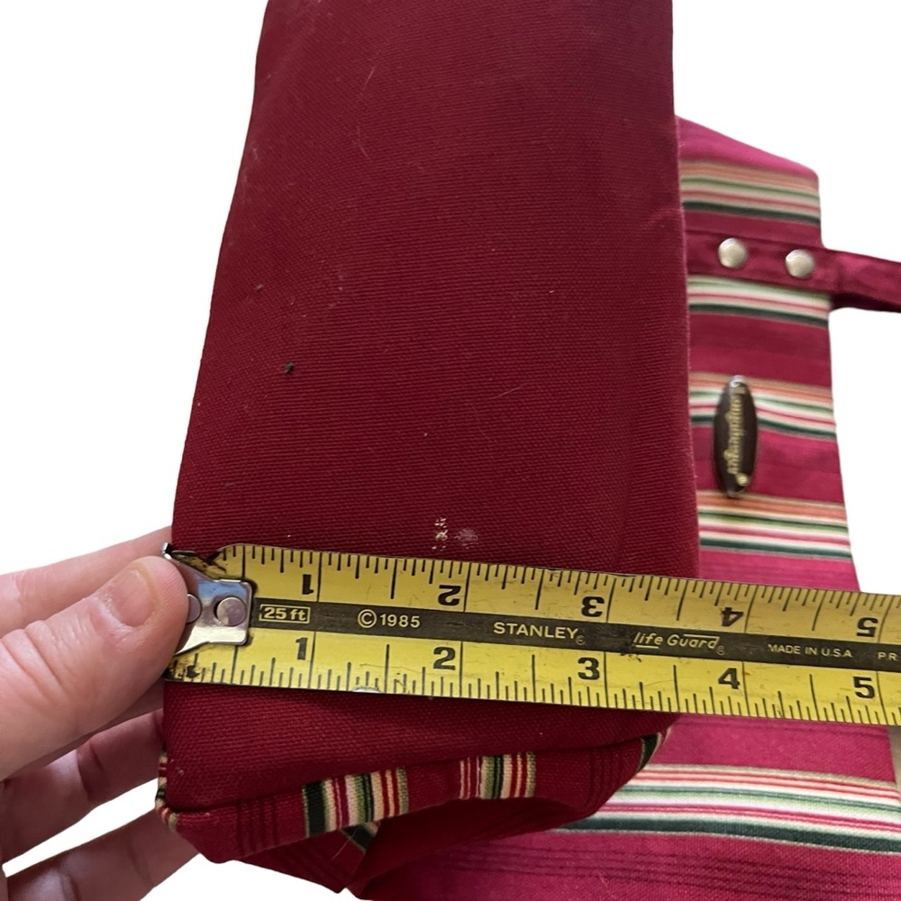 Longaberger Small Tote Purse Bag Red Tan Green Vertical Stripe Collectors - Picture 8 of 14